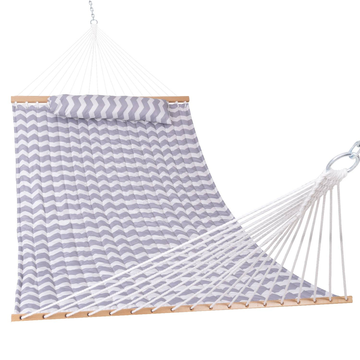 Large Double Quilted Hammock with Detachable Pillow#color_gray-chevron