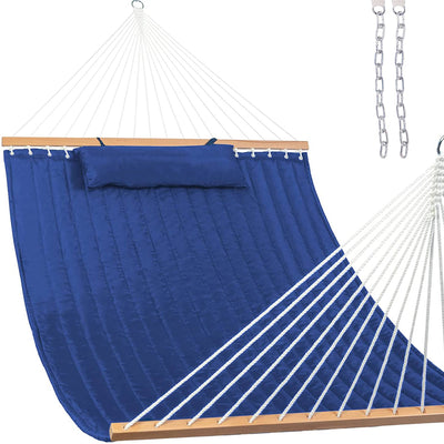Deluxe Quilted Fabric Hammock with Steel Hammock Stand and Pillow Combo