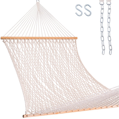 Double Traditional Cotton Rope Hammock with Hanging Hardware Included