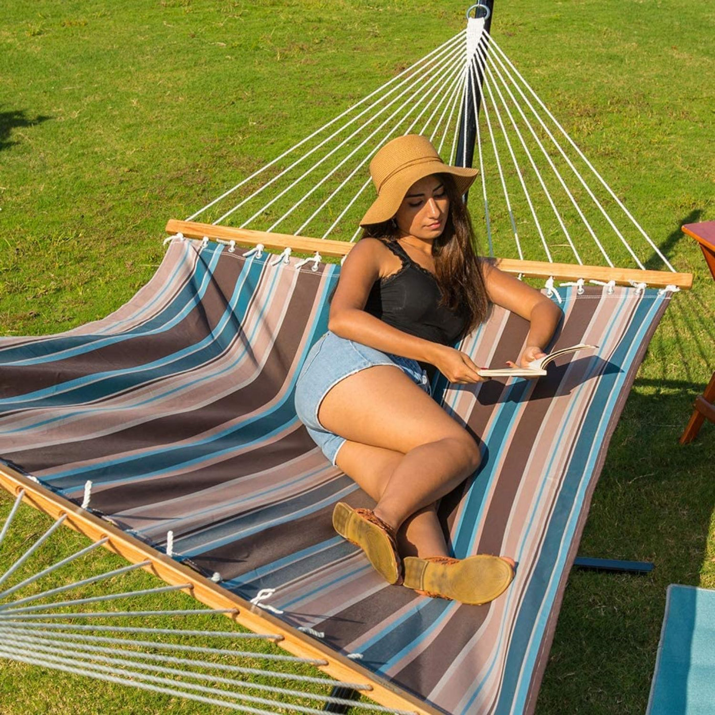 Double Poolside Hammock#color_brown-stripes