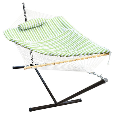 Cotton Rope Hammock, Stand, Pad and Pillow Combo#color_green-white