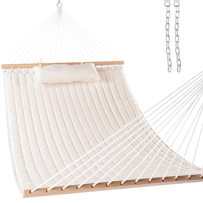 Large Double Quilted Hammock with Detachable Pillow#color_natural-solid