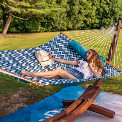 Large Double Quilted Hammock with Detachable Pillow#color_aqua-chevron