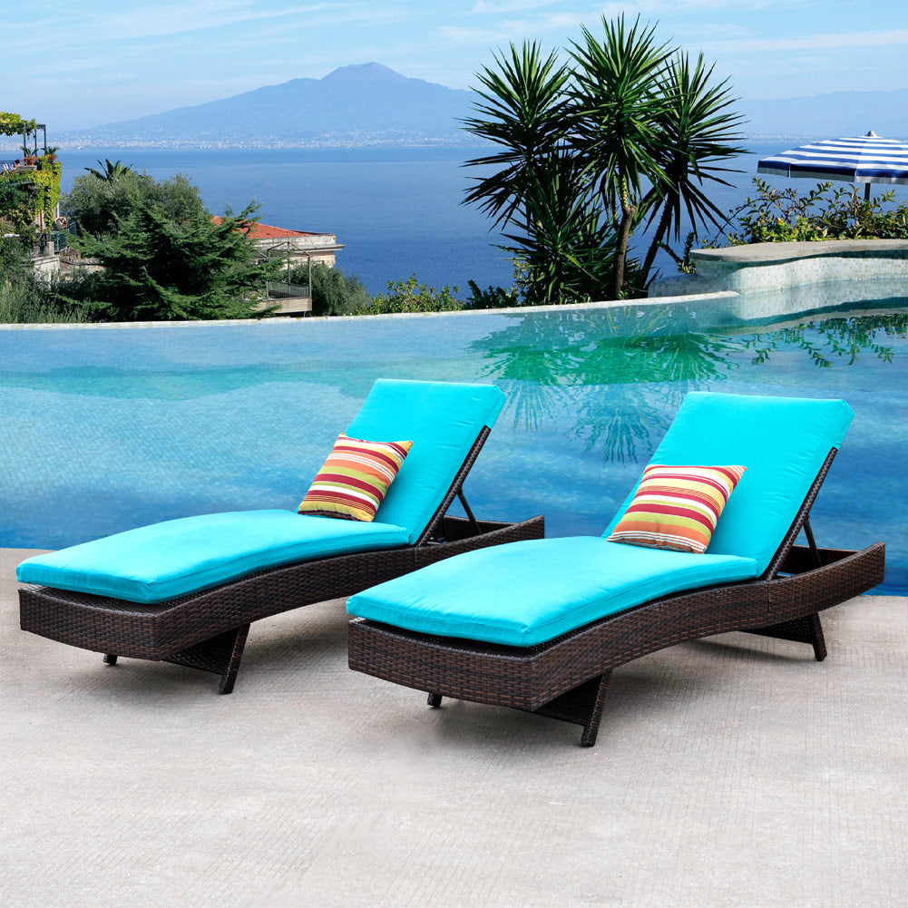 PE Rattan Chaise Lounge Set of 2 With Cushions & Pillows#color_blue