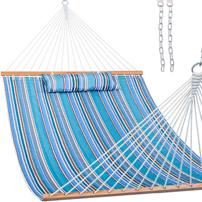 Large Double Quilted Hammock with Detachable Pillow#color_peacock-stripes