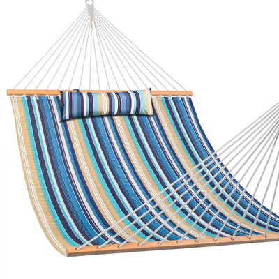 Large Double Quilted Hammock with Detachable Pillow#color_beaches-stripes