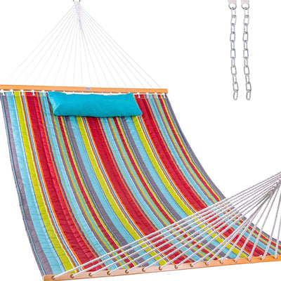 Large Double Quilted Hammock with Detachable Pillow#color_blue-red