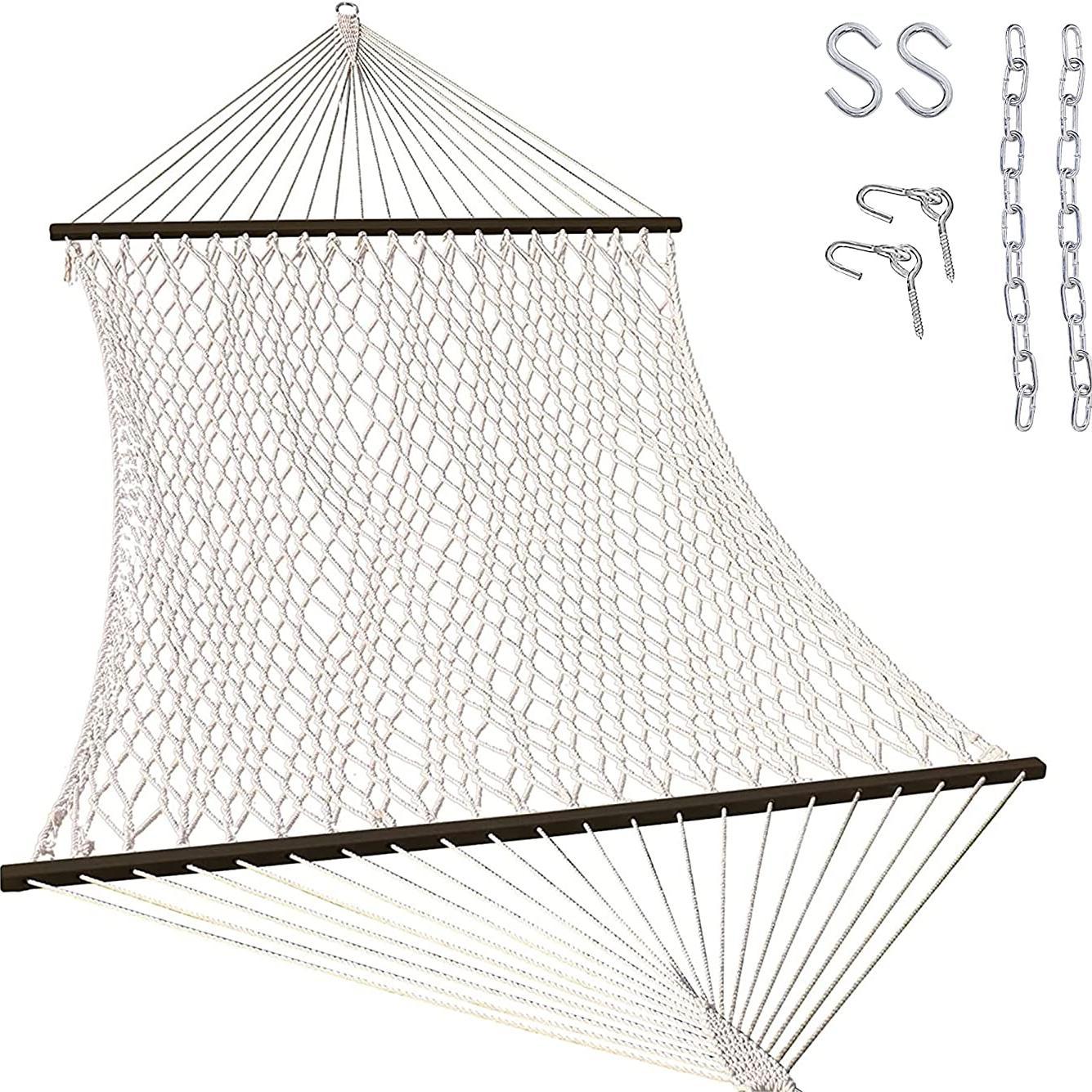 Double Traditional Cotton Rope Hammock with Hanging Hardware Included#color_black-bar