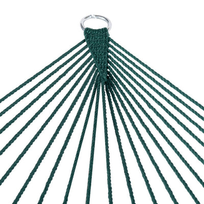 Crafted rope knot detail of the Lazy Daze Double Caribbean Rope Hammock in Green.#color_green