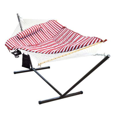 Cotton Rope Hammock, Stand, Pad and Pillow Combo#color_red-white