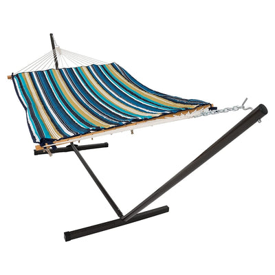 Cotton Rope Hammock, Stand, Pad and Pillow Combo#color_beach-stripes